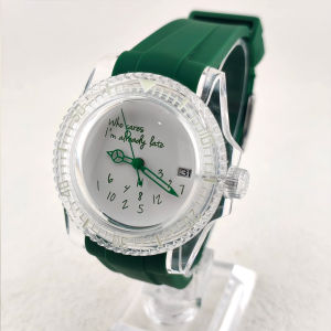 NH35 Watch China NH35 Movement 41.5mm Acrylic Transparent Case Strap Fit 28.5mm Dial NO Logo New Fashionable Mens Watch