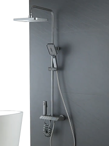 Gray-black all-copper shower set for home bathroom with piano key pressure-increasing showerhead and digital display