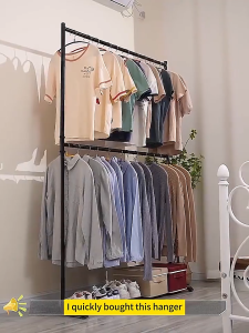 EL Double Layer Clothes Rack  Heavy Duty Double Rod  Garment Rack with Wheels  Freestanding Clothing Hanger for Bedroom Balcony  Easy Assembly