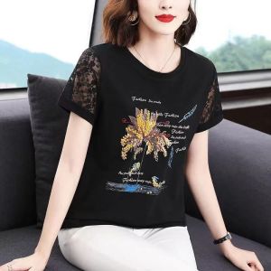HUAXUNRAN | Summer Loose Casual Plus Size Maternity T Shirt Cotton Lace Sleeve
