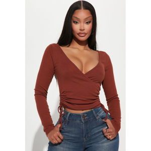 Áo Thun Dệt Kim Cổ Chữ V Tay Dài Ngắn Màu Trơn Hai Lớp Áo Thun Nữ Gợi Cảm Mùa Hè 2024 Áo Thun Thường Ngày Cho Nữ