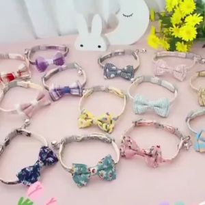 Adjustable Bowknot Cat Collar with Bells Necklace Buckle Small Dog Kitten Collars Pet Accessories