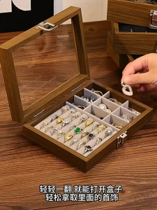 Walnut Wood Jewelry Display Box | Minimalist Style Earring and Ring Storage Box Desktop Decoration Jewelry Storage Box Accessory Display Stand Practical Gift