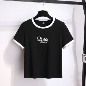Áo Thun Nữ Tay Ngắn Cổ Tròn Màu Đen Thời Trang Mùa Hè 2023 Dáng Ôm Vừa Vặn in Họa Tiết Phong Cách Hàn Quốc Chất Liệu Cotton