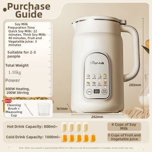 Bear | Automatic Mini Soy Milk Maker Small Home Use Multi-Function No Cooking No Filtering Bear DJJ-E02J1 Plastic Body 500W Power