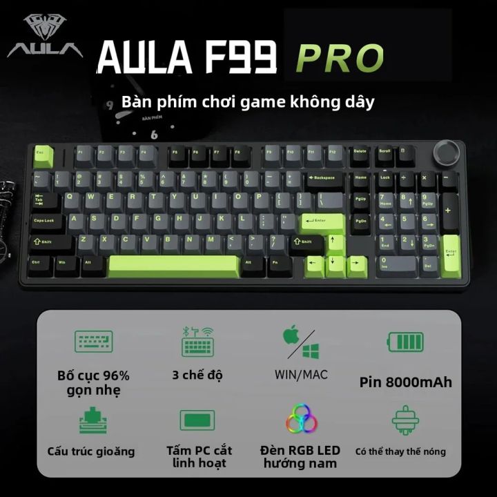 Bàn Phím Cơ Chơi Game AULA F99PRO 99 Phím, Kết Cấu Không Dây Ba Chế Độ ...