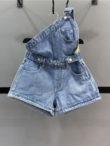 Blue Denim Strap Shorts Womens Summer High Waist Wide Leg A-Line Onesie Anti-Aging Design Sensation Casual Fashionable