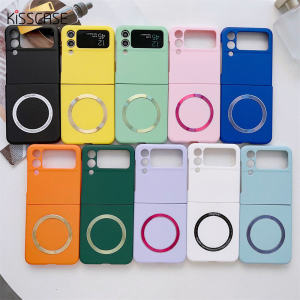 Kisscase Ốp sạc không dây Macaron Magsafe cho Samsung Galaxy Z FLIP4 5g Flip3 màu kẹo Ốp bảo vệ MagSafe mờ siêu mỏng chống sốc cho Samsung Z lật 4 5g