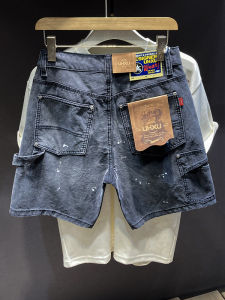 Black Ripped Denim Shorts Mens High Street Loose Five-Quarter Length Summer Fashionable Mid-Waist Cotton Stretch Jeans