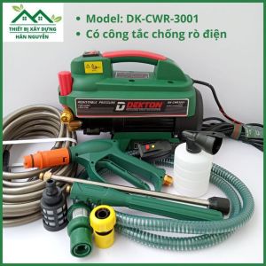 Máy rửa xe có chỉnh áp Dekton DK-CWR3001công suất 3000Wcó công tắc an toàn chống rò điệnkèm cây nối dài súng 36CMmáy bơm nước