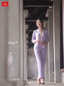 Đồ bộ nữ CARDINA bộ pháp phục chất liệu đũi bamboo cổ cách tân kiểu dáng nhẹ nhàng thanh lịch thoải mái 4BDD04