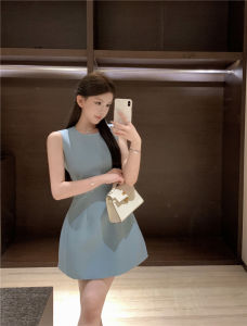 GUZILIAN | Korean Style Sweet Simple Sleeveless Womens Dress High Waist A-Line Short Skirt Elegant Summer Slimming Gown Commute Fashion