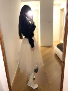 CHANGTONG | Unique French Style Knitted Cardigan And Mesh Skirt Set Beautiful Two-Piece Ensemble For Young Women Cotton Long Sleeve Round Neck