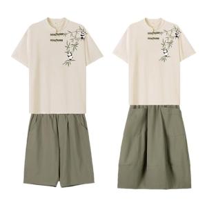New Chinese Style Family Matching Summer Outfits T-Shirt Set for Parents And Children Cotton Elastic Fiber Clothing Kit