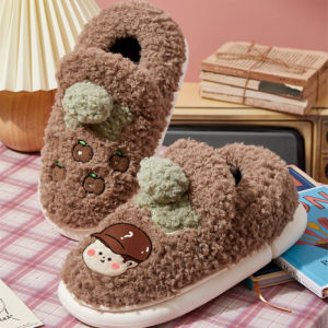 Autumn Cute Young Adult Heart Bowknot Bag Heel Thermal Cotton Slippers Winter Fleece-Lined Thick Sole Non Slip Household Cotton Shoes