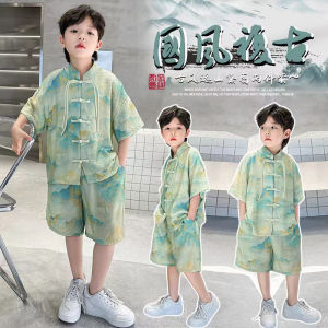 Boys Summer Hanfu Clothing Set Ancient Chinese Style Two-Piece Suit Childrens National Fashion Tang Costume for Big Kids