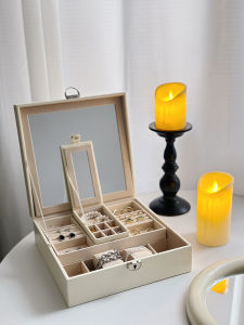 PGLP Leather Jewelry Box Large Capacity Storage Case for Necklaces Earrings Watches Dustproof Elegant Simple Style Bedroom Organizer