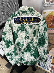 Tie-Dye Thêu Rộng Rãi Fit Phong Cách Mỹ Nam Denim Áo Khoác Mùa Xuân Mùa Thu Thời Trang Thương Hiệu Thoải Mái Áo Khoác Ngoài Dài Tay