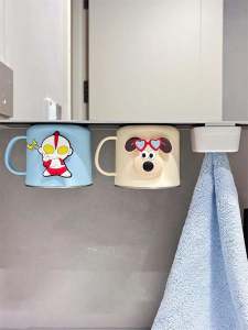 Boys Bathroom Toothbrushing Cup Magnet No Drilling Washcloth Holder Cartoon Metal Sink Organizer Childrens Oral Care Accessory