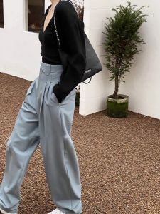 High Waist 3D Pleated Pants Womens Simple Ins Bloggers Style Suit Pants Boyfriend Casual Fashion Spring 2024 Design