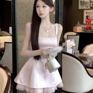 Váy Ngắn Chữ a Đính Kim Cương Cổ Tròn Không Tay Cho Nữ Mùa Thu Thiết Kế Độc Đáo Váy Bó Eo Gợi Cảm Pure Desire Sweet Style