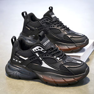 Mens Casual Running Shoes Soft Bottom Anti-Slip Work Heightening Thick Bottom Outdoor Dad Trendy Black Samurai Sports Shoes