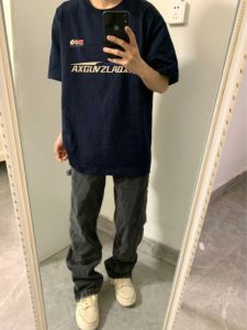 Áo Thun Cotton Tay Ngắn Mùa Hè Màu Xanh Đậm Phong Cách Mỹ Thường Ngày Rộng Rãi Áo Thun Nam Thời Trang Đường Phố