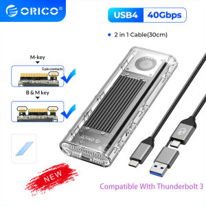 ORICO M.2 NVME 40Gbps USB4 M.2 SSD Case with Cooling Fan Type C USB A Cable M2 Case Enclosure Compatible with Thunderbolt 3 4 USB3.2