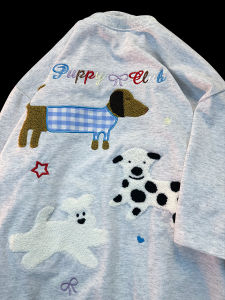 เสื้อยืดแขนสั้นผู้หญิงฤดูร้อนหลวมๆ ลายหมาป่า ผ้าฝ้าย คอกลม แขนสั้น แฟชั่นผู้หญิง ลายการ์ตูน ปักลายผ้าขนหนู แฟชั่นผู้หญิง