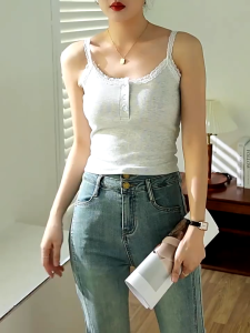 [Sỉ lẻ] Áo Bra 2 dây VIỀN REN PHỐI KHUY áo tank top chất liệu thun gân hàng Quảng Châu có đệm ngực - Noisocks