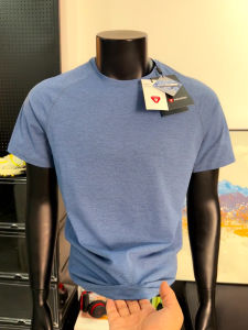 Lightweight Breathable Ice Silk Mens T-Shirt Standard Fit Short Sleeve American Style Sorona Fitness Sporty Blue T-Shirt