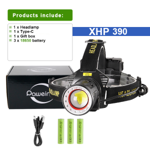 2025 New XHP390 Powerful Headlight 3*18650 Ultra Bright Led Headlamp USB Rechargeable Head Flashlight Camping Fishing Headlight