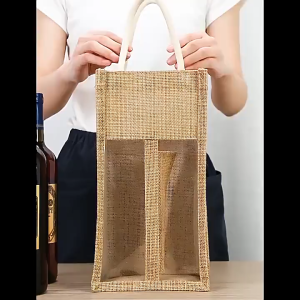 Cloth wine bag Eco-Friendly Wine Packaging Nordic Style Yellow Jute Wine Tote Bag