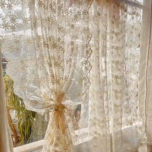 Rural cream embroidery lace curtain gauze shade wind bedroom window punched paste free half shade curtain Comfortable and durable