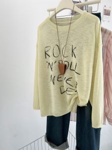 Lightweight Knitted Summer Top in Soft Yellow Color Womens Fashion Outerwear Breathable Sun Protection Long Sleeve round Neck