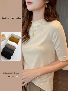 MiiOW | Áo thun cổ cao màu trắng nữ xuân thu tay ngắn dáng ôm vừa vặn Áo thun cotton polyester thường ngày MiiOW Cat Person
