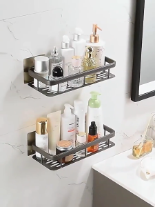 【SG】HXR Space Aluminum Bathroom Rack Multilayer Toilet Rack Bathroom Accessories Magic Sticker Install Washroom Kitchen Rack Rectangular Triangle Bathroom Storage Rack Toiletry Storage Shelf Toilet Accessories
