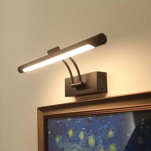 LUCKYLED Rechargeable LED Wall Lamp Remote Control Dimming Bathroom Light 40cm Modern Wireless Wall Sconces Light Black