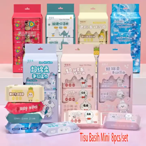 Tissue Basah Travel Size 1 Pack Isi 8 Bungkus/Tisu Basah Mini Anak /Kartun/Tisu Basah Non Alkohol