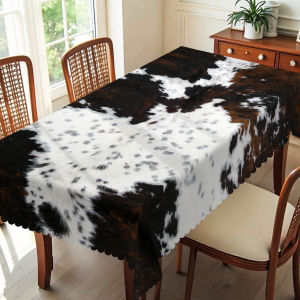 1 Piece Retro 2D Flat Printed Tablecloth + 4 Self-Adhesive Stickers Imitation Animal Fur Flat Printed Pattern Embossed Edges Suitable for Home Kitchen Living Room Dining Table Balcony Coffee Table Holiday Party Holiday Table Decoration Tablecloth...