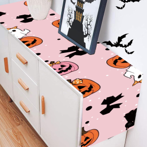 1pc Halloween Theme Pink Pumpkin Owl Table Runner Halloween Table Cloth Dining Room Scare Halloween Party Decor
