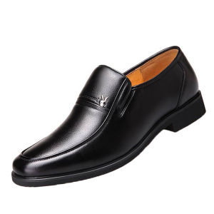 Mens Winter Leather Shoes Genuine Leather Formal Inner Heightening Warm Cotton Shoes Black Business Casual Dad Shoes