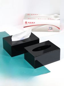 กล่องกระดาษทิชชูอะคริลิกปรับแต่งได้พร้อมโลโก้สําหรับใช้ในเชิงพาณิชย์ของโรงแรม สีดำ กล่องผ้าเช็ดปากระดับไฮเอนด์ เชือกรูด กล่องกระดาษทิชชู