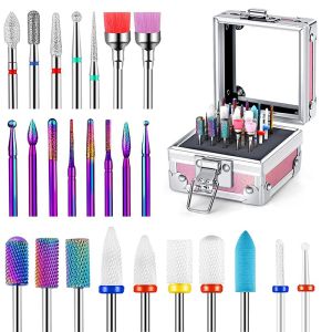 25 Pcs Electric Nail Drill Bits/Box Manicure Set With Holder Tungsten Carbide Cuticle Remover Bits For Slaon Acrylic Gel Polish