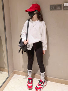 Girls White Long Sleeve T-Shirt Casual Layering Inner Wear Spring New Loose Sweatshirt Children Base Shirt Trendy Cotton Blend