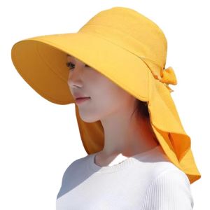 Spring Summer Ladies Fishing Hat Sunscreen Foldable Tea Picking Cap Face Covering Mask Wide Brim Casual Polyester Hat