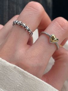 Retro Vintage Open Adjustable Ring for Women Heart Star Design Elegant Atmosphere Creative Gift Festival Supplies