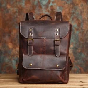 Sling Bag Men Retro Genuine Leather Backpack Crazy Horse Leather Cowhide 14 inch Laptop Backpack Leisure Travel Bag Large Capacity NASVA