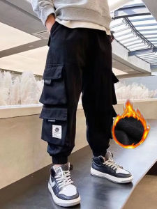 Quần Dài Công Sở Dày Lót Lông Cừu Nhiều Túi Thể Thao Thường Ngày Cho Bé Trai Mùa Thu Đông Quần Dài Rộng Rãi Thoải Mái