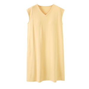 Fenteng Care Pure Cotton Sleeveless Vest Dress Womens Mid-Length Sleepwear with Chest Pad Can Be Worn outside V-Neck Solid Color